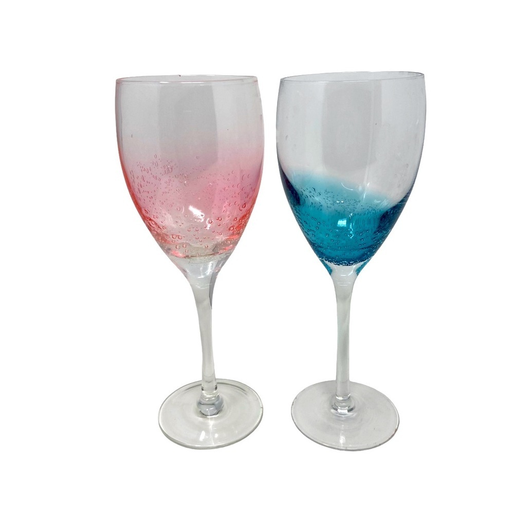 Vintage | Pier 1 | Pink and Blue | Crackled | Long Stem Wine Glasses - Picture 2 of 7